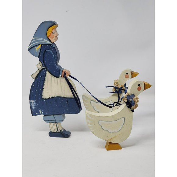 Vintage Prim Folk Art Country Wooden Lady With Ducks Wall Hanging/Free Standing‎ - Picture 1 of 9